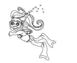 Girl swimming under water - doodle