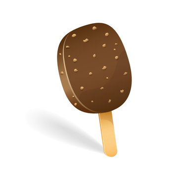 Chocolate rounded ice cream on a stick