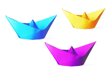 Colorful paper ships isolated on a white background