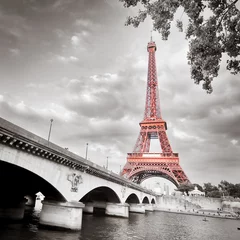 Kussenhoes Eiffeltoren monochroom selectieve inkleuring © Martin M303
