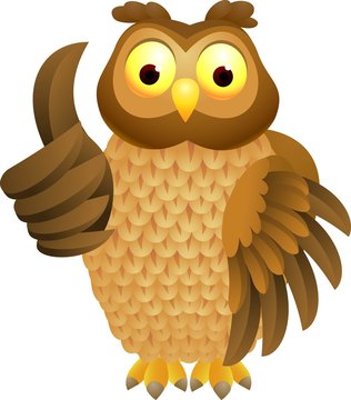 Owl cartoon with thumb up