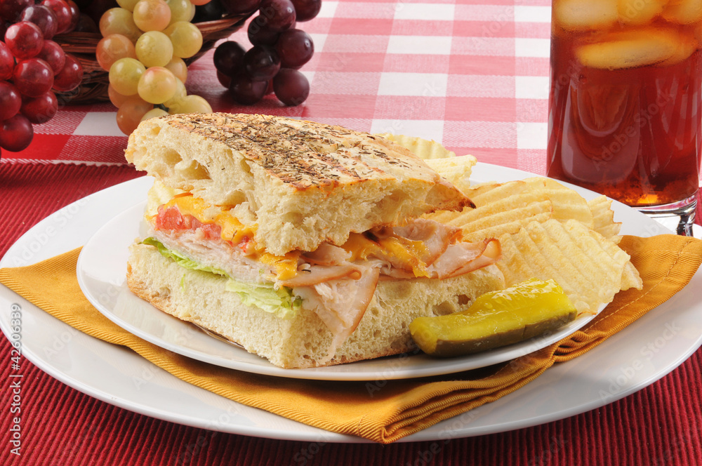 Poster Turkey panini with potato chips