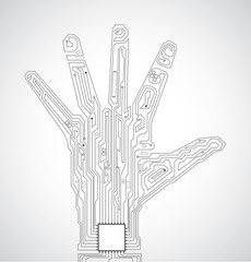 Fototapeta premium Circuit board pattern in the shape of hand palm