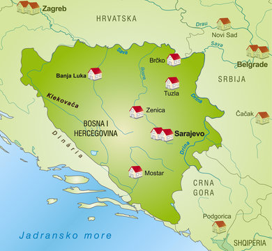 Internetkarte von Bosnien-Herzegowina und Umgebung