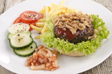home made hamburger on a plate