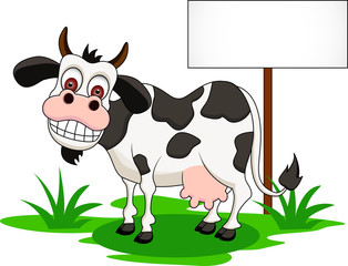 funny cow cartoon with blank sign