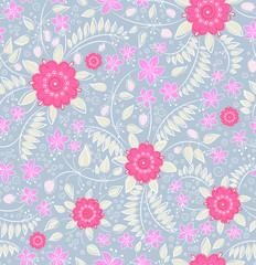 Vector Seamless pattern with flowers and strawberry