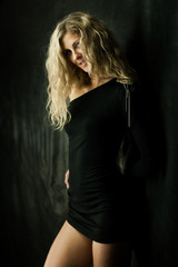 Naklejka premium Sexy girl in black dress