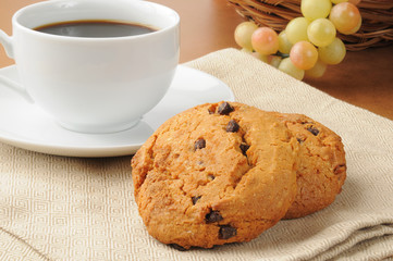 Chocolate chip cookies and coffee