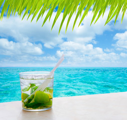 beverage mojito drik in tropical turquoise tropical sea