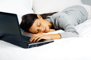 exhausted woman laptop