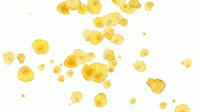 Falling potato chips shaping a heart