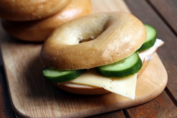 fresh cheese and ham bagel