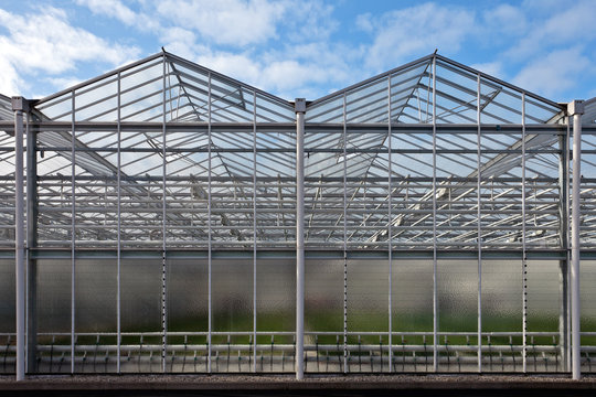 Front view of a newly build greenhouse
