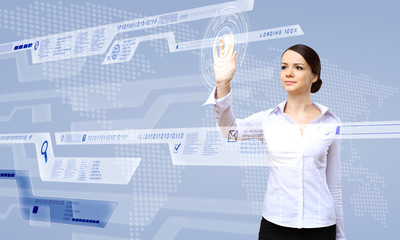 Businesswoman and touch screen technology