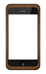 Vector smartphone in a wooden cover isolated on white. Eps 10