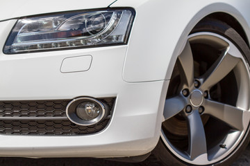 Closeup of the front of a sports car