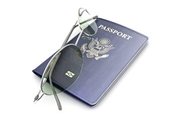 Passport with glasses isolated on a white background