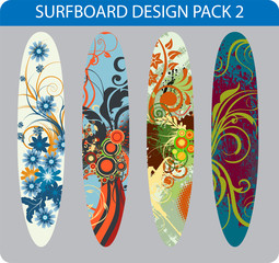 Vector pack of four colorful surfboard designs