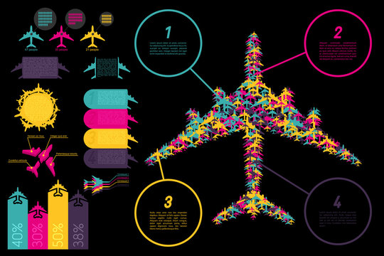 Set of elements for aviation ingographics. Vector illustration.