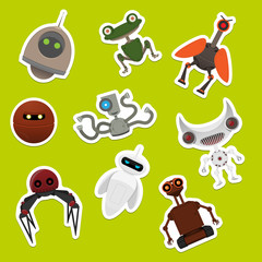 Stickers with robots. Vector illustration.
