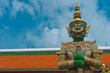 Demon gate guardian at Wat Pra Kaew in bangkok Thailand, Public