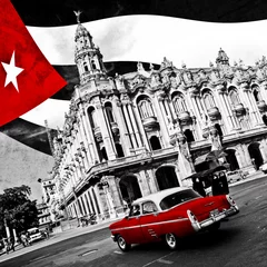 Stickers pour porte Rouge, noir, blanc Cuba (n&amp b)