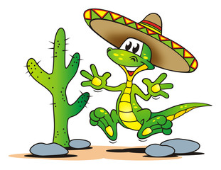 Naklejka premium Lizard Sombrero Desert