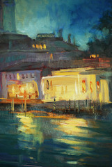 Fototapeta na wymiar night landscape to Venice, painting by oil on a canvas