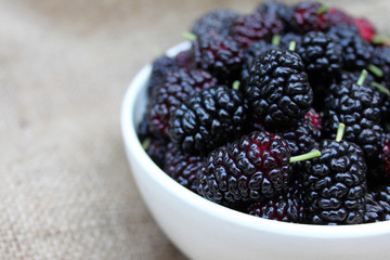 Black mulberries in a bowl