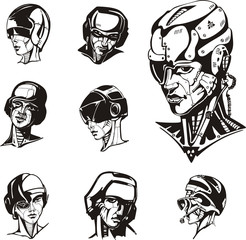Heads of cyborg women