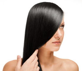 Fototapeta premium black haired beautiful woman , long straight hair