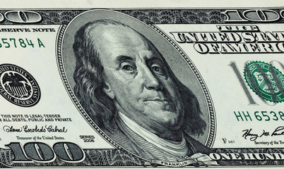 hundred dollar banknote,isolated on white with clipping path.