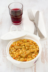 rice with pork and vegetables in the bowl