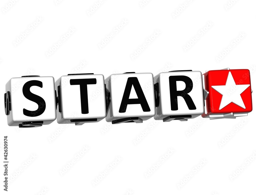 Poster 3d star button click here block text