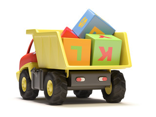 Toy truck and cubes