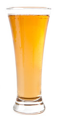 Beer into glass isolated on white