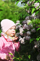 Kleinkind riecht an einer Blüte