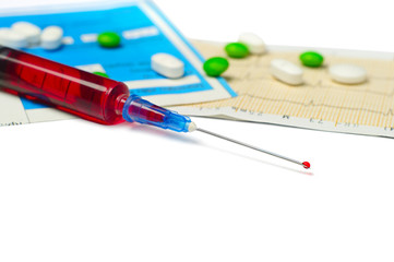 Medical syringe and tablets
