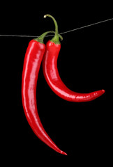 Red hot chili peppers isolated on black