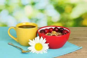 Tasty cereal with cherries for breakfast