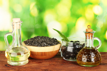 Olive and sunflower oil in the small decanters