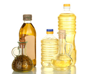 Olive and sunflower oil in the bottles and small decanters