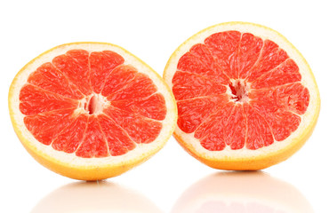 Fototapeta na wymiar Two halves of ripe grapefruit isolated on white
