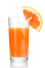 Glass of grapefruit juice isolated on white