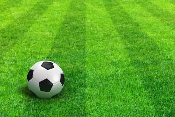 Fototapeta premium Green striped football field with soccer ball