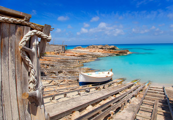 Es Calo de San Agusti port in Formentera island - obrazy, fototapety, plakaty
