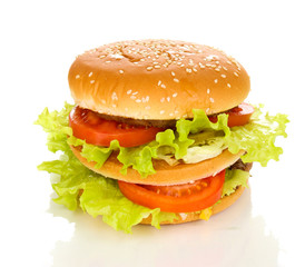 Big and tasty hamburger isolated on white