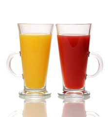 Tropical juices in glasses isolated on white
