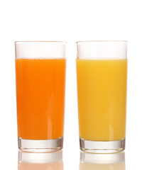 Tropical juices in glasses isolated on white